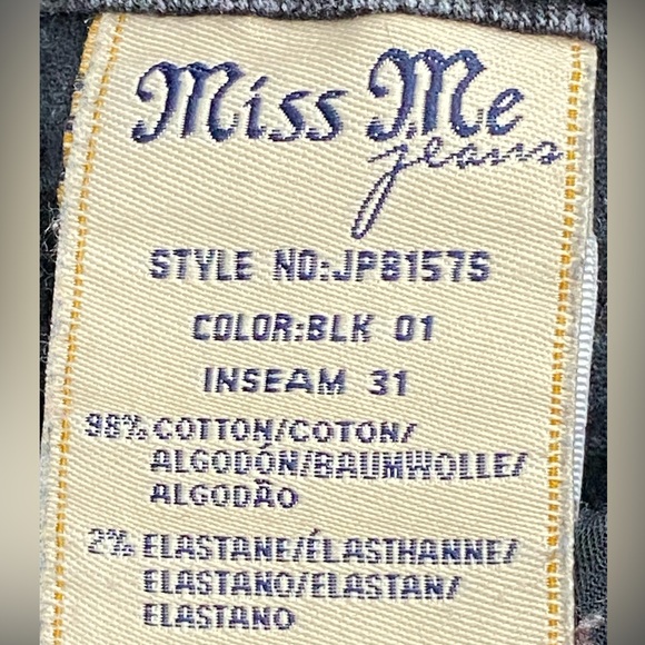 Miss Me black skinny jeans denim embellished cross design on back pockets Sz 27 - Picture 12 of 16